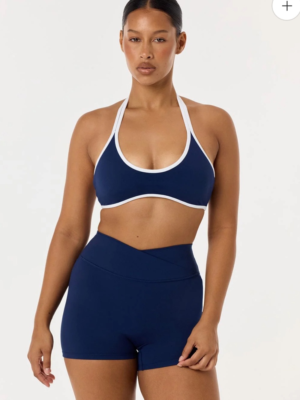 Serenity Navy Blue Sports Bra with White Trim